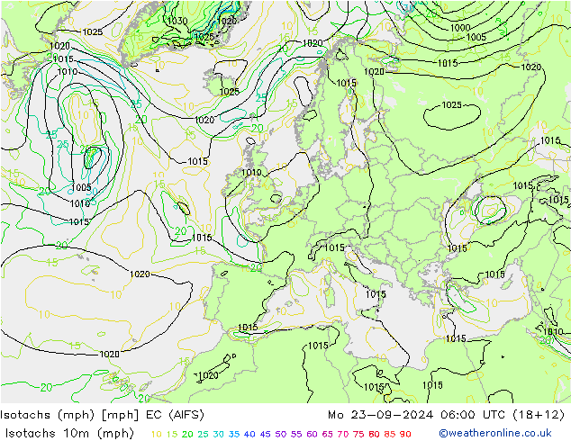 Izotacha (mph) EC (AIFS) pon. 23.09.2024 06 UTC