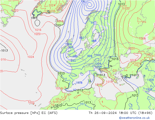 Surface pressure EC (AIFS) Th 26.09.2024 18 UTC