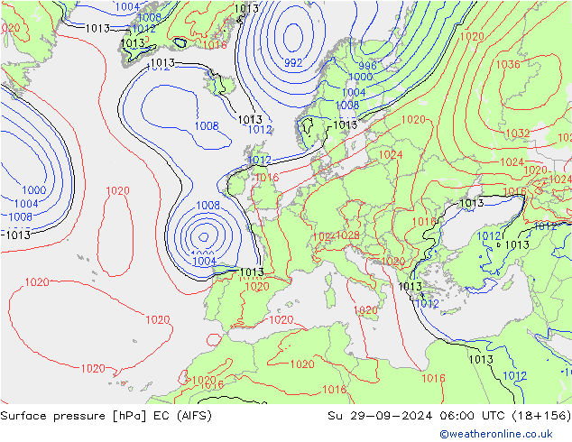 Surface pressure EC (AIFS) Su 29.09.2024 06 UTC