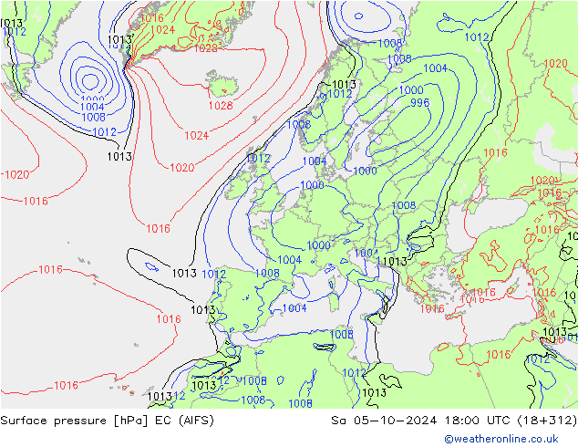 Atmosférický tlak EC (AIFS) So 05.10.2024 18 UTC