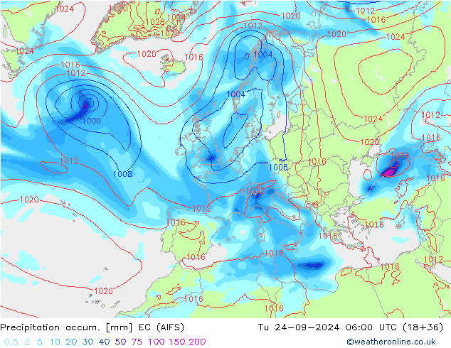 Totale neerslag EC (AIFS) di 24.09.2024 06 UTC