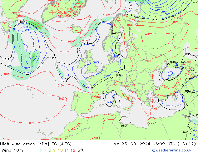 High wind areas EC (AIFS)  23.09.2024 06 UTC