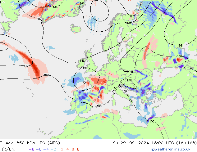 T-Adv. 850 hPa EC (AIFS) dom 29.09.2024 18 UTC