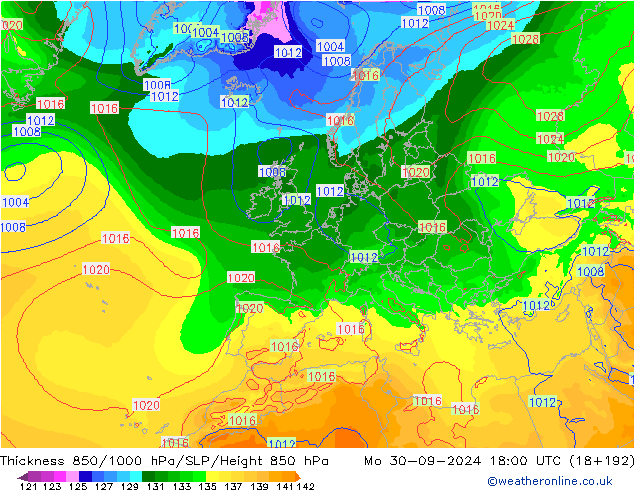 Schichtdicke 850-1000 hPa EC (AIFS) Mo 30.09.2024 18 UTC