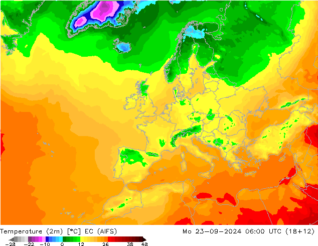 Temperature (2m) EC (AIFS) Mo 23.09.2024 06 UTC