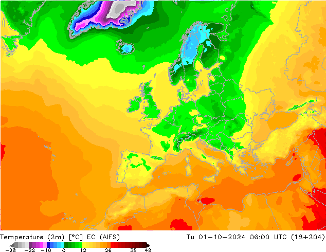 température (2m) EC (AIFS) mar 01.10.2024 06 UTC