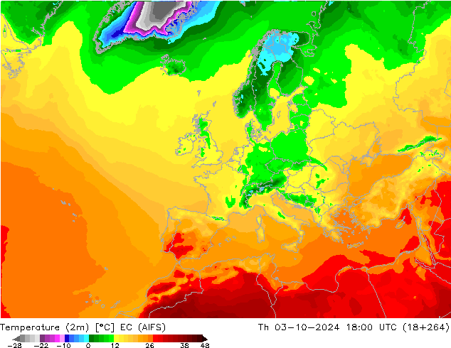 Temperatuurkaart (2m) EC (AIFS) do 03.10.2024 18 UTC