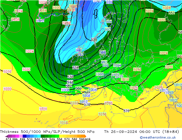 Espesor 500-1000 hPa EC (AIFS) jue 26.09.2024 06 UTC