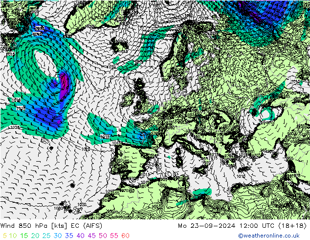 Wind 850 hPa EC (AIFS) Mo 23.09.2024 12 UTC