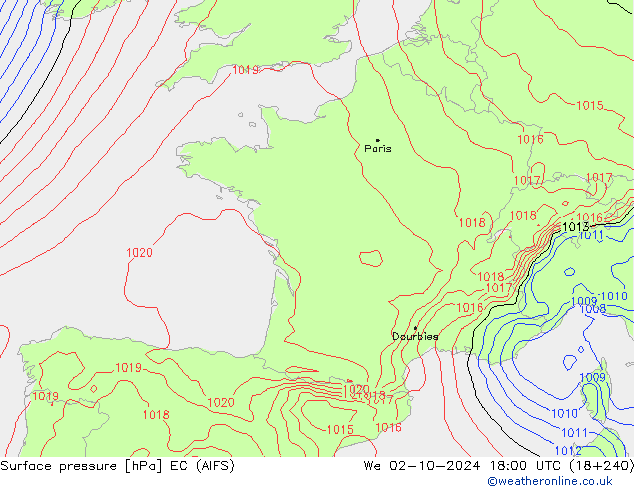 Pressione al suolo EC (AIFS) mer 02.10.2024 18 UTC