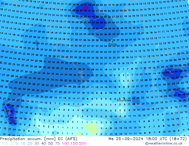 Precipitation accum. EC (AIFS) St 25.09.2024 18 UTC