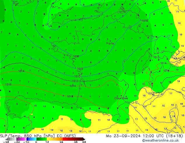 SLP/Temp. 850 hPa EC (AIFS) Mo 23.09.2024 12 UTC