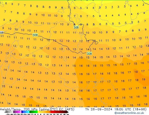 Height/Temp. 700 hPa EC (AIFS) gio 26.09.2024 18 UTC