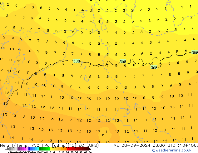 Height/Temp. 700 hPa EC (AIFS) Mo 30.09.2024 06 UTC