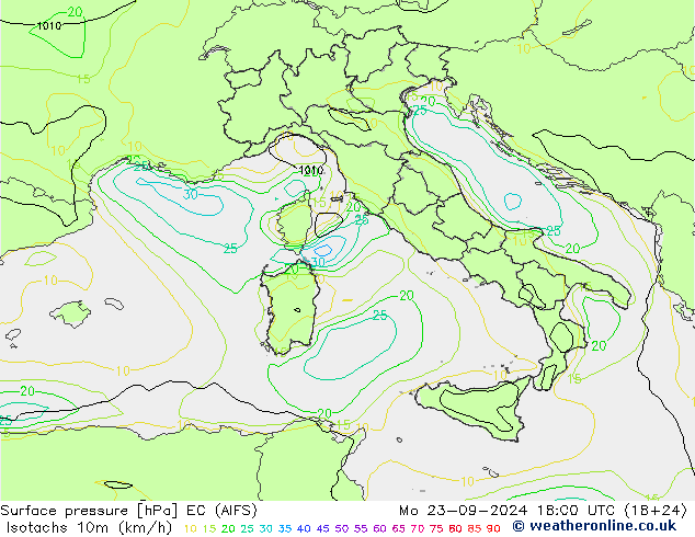 Eşrüzgar Hızları (km/sa) EC (AIFS) Pzt 23.09.2024 18 UTC