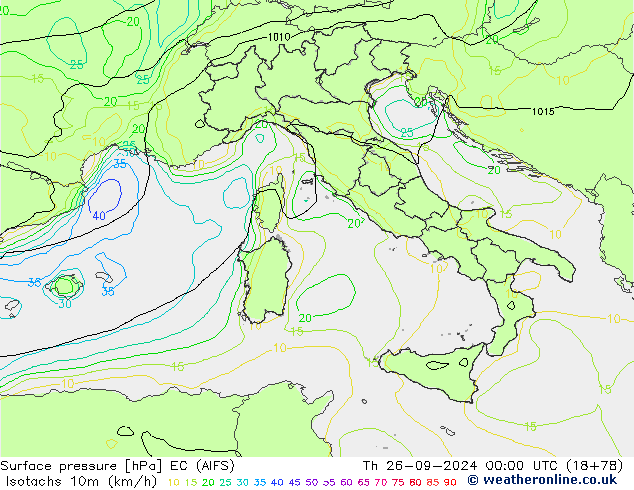 Isotachs (kph) EC (AIFS) jeu 26.09.2024 00 UTC