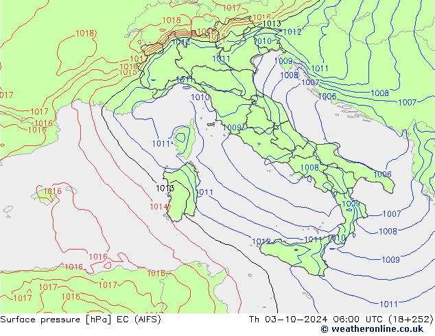 Luchtdruk (Grond) EC (AIFS) do 03.10.2024 06 UTC