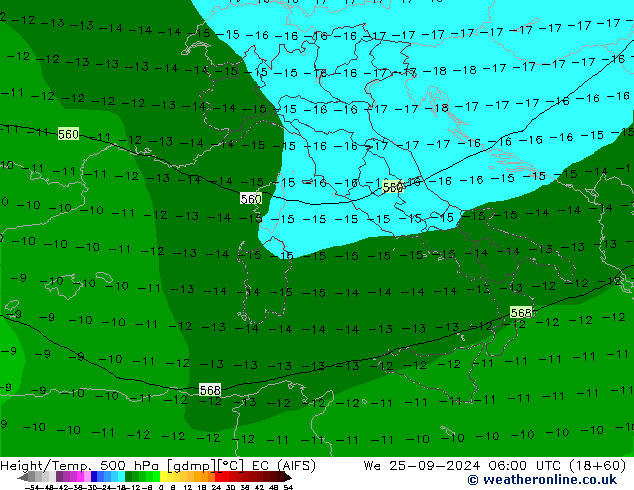 Yükseklik/Sıc. 500 hPa EC (AIFS) Çar 25.09.2024 06 UTC