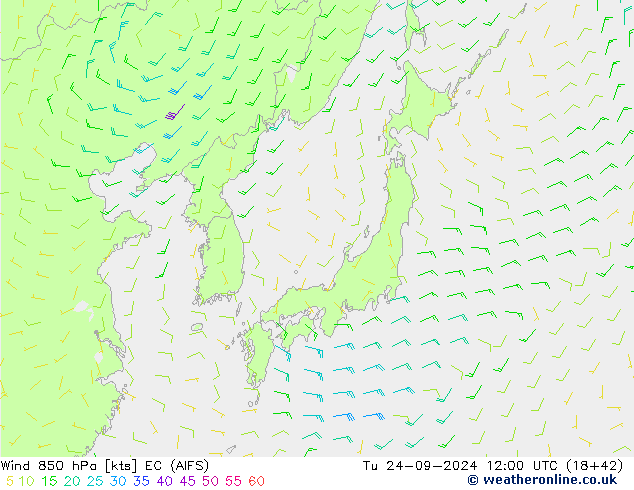 Wind 850 hPa EC (AIFS) di 24.09.2024 12 UTC