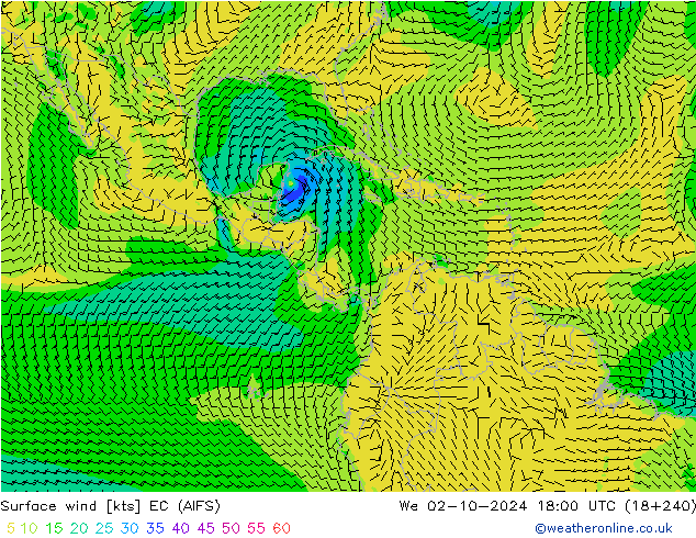 ветер 10 m EC (AIFS) ср 02.10.2024 18 UTC