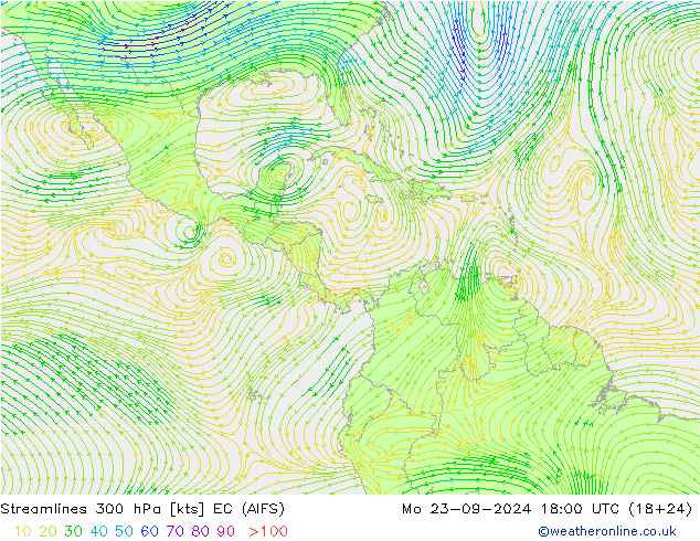 Streamlines 300 hPa EC (AIFS) Mo 23.09.2024 18 UTC