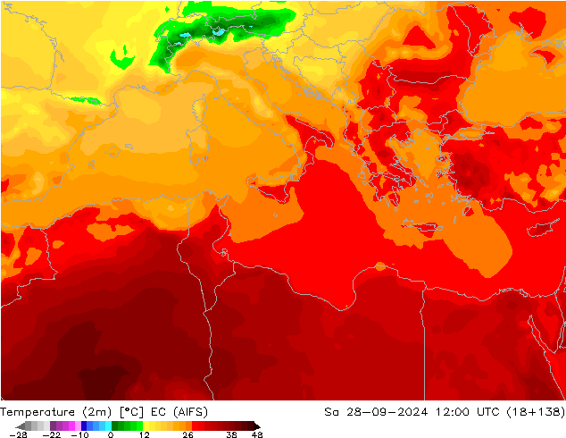 карта температуры EC (AIFS) сб 28.09.2024 12 UTC