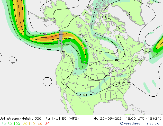 Jet stream EC (AIFS) Seg 23.09.2024 18 UTC