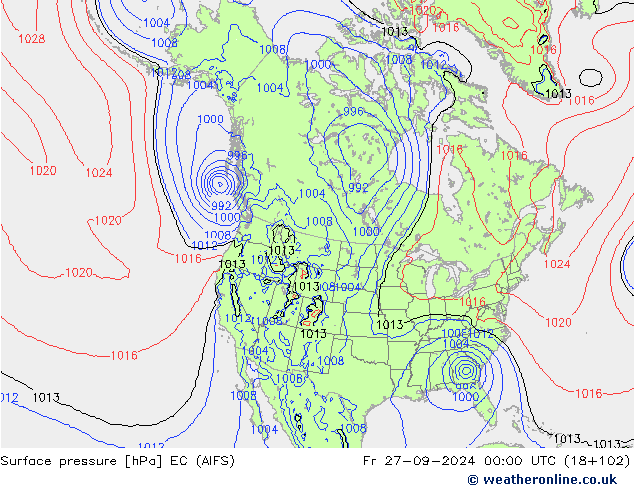 pression de l'air EC (AIFS) ven 27.09.2024 00 UTC