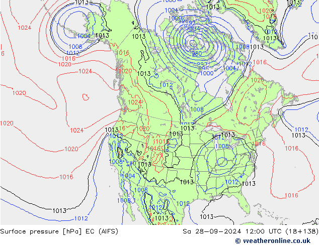 Surface pressure EC (AIFS) Sa 28.09.2024 12 UTC