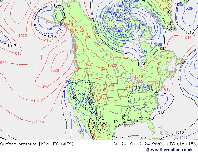 Atmosférický tlak EC (AIFS) Ne 29.09.2024 06 UTC