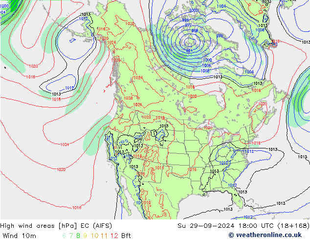 High wind areas EC (AIFS) Su 29.09.2024 18 UTC