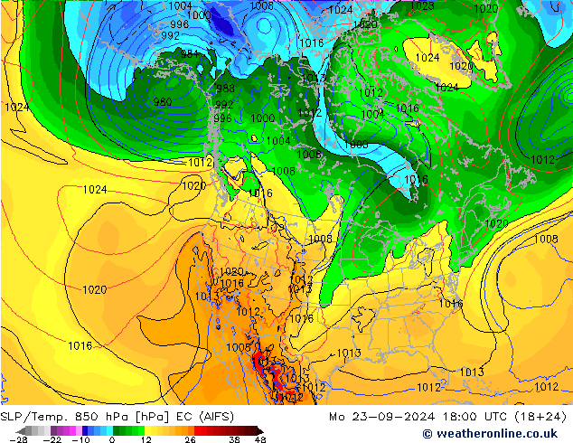 SLP/Temp. 850 hPa EC (AIFS) lun 23.09.2024 18 UTC