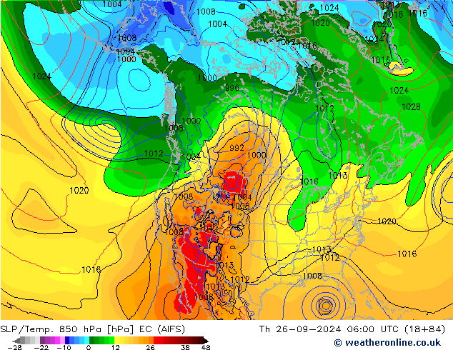 SLP/Temp. 850 hPa EC (AIFS) Qui 26.09.2024 06 UTC