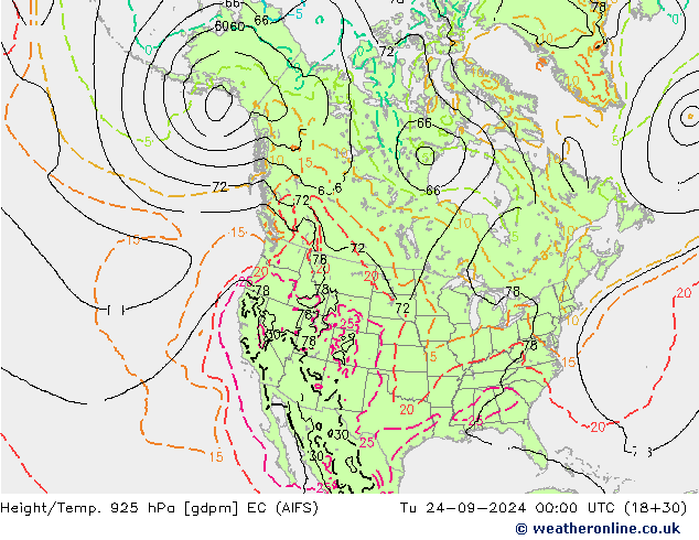 Height/Temp. 925 hPa EC (AIFS) Ter 24.09.2024 00 UTC