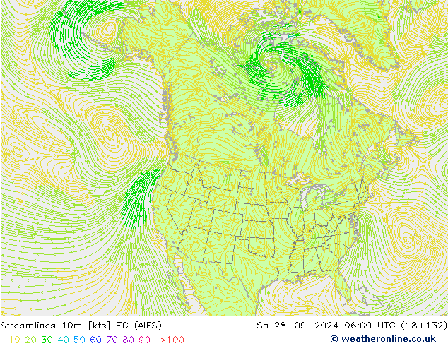 Streamlines 10m EC (AIFS) Sa 28.09.2024 06 UTC