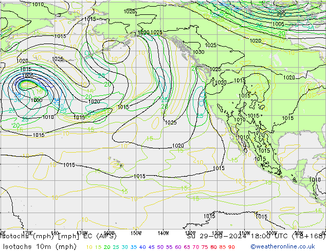 Isotachs (mph) EC (AIFS) Su 29.09.2024 18 UTC