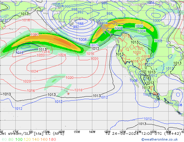 Jet stream/SLP EC (AIFS) Tu 24.09.2024 12 UTC