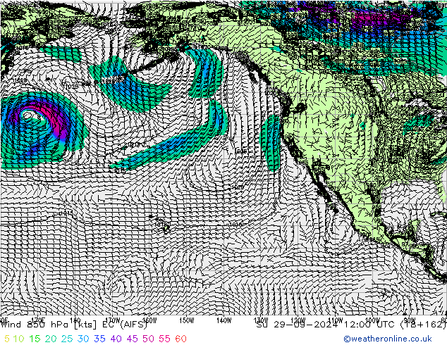 Vento 850 hPa EC (AIFS) Dom 29.09.2024 12 UTC