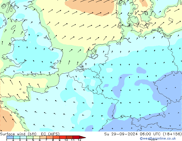 Viento 10 m (bft) EC (AIFS) dom 29.09.2024 06 UTC