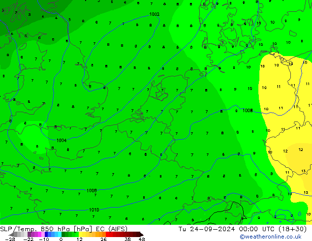 850 hPa Yer Bas./Sıc EC (AIFS) Sa 24.09.2024 00 UTC