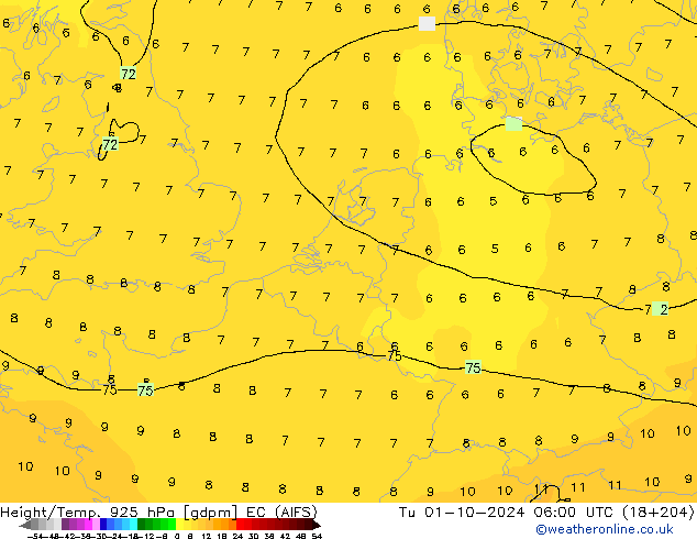 Height/Temp. 925 hPa EC (AIFS) Tu 01.10.2024 06 UTC