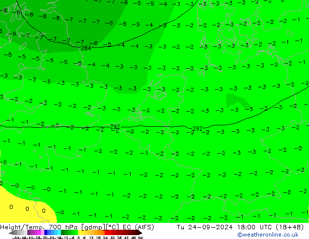 Hoogte/Temp. 700 hPa EC (AIFS) di 24.09.2024 18 UTC