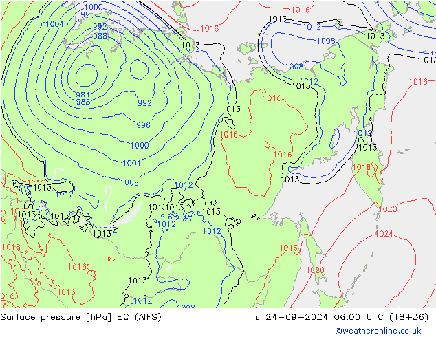 Surface pressure EC (AIFS) Tu 24.09.2024 06 UTC