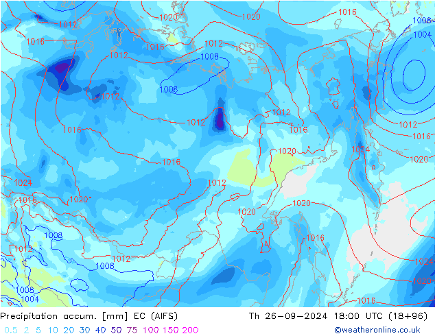 Precipitation accum. EC (AIFS) gio 26.09.2024 18 UTC