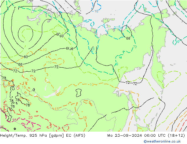 Geop./Temp. 925 hPa EC (AIFS) lun 23.09.2024 06 UTC