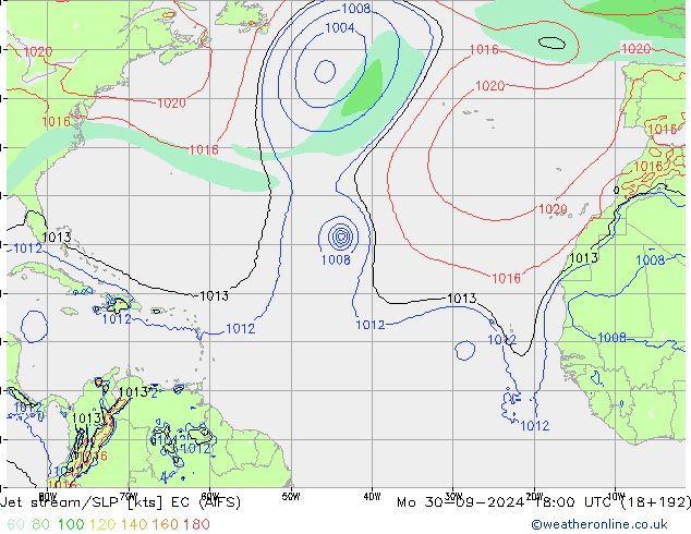 Jet stream EC (AIFS) Seg 30.09.2024 18 UTC