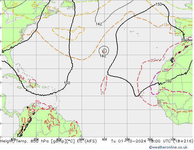 Yükseklik/Sıc. 850 hPa EC (AIFS) Sa 01.10.2024 18 UTC