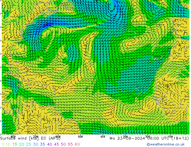 Surface wind EC (AIFS) Mo 23.09.2024 06 UTC