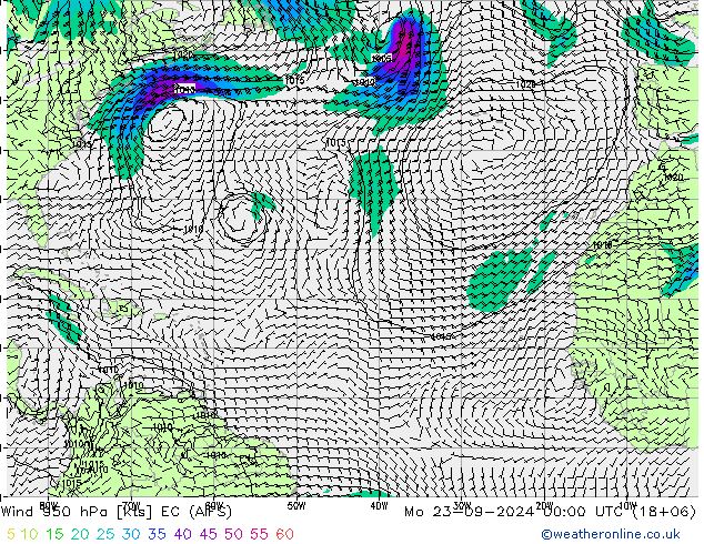 Rüzgar 950 hPa EC (AIFS) Pzt 23.09.2024 00 UTC