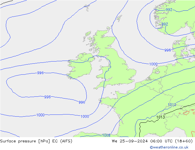 Surface pressure EC (AIFS) We 25.09.2024 06 UTC